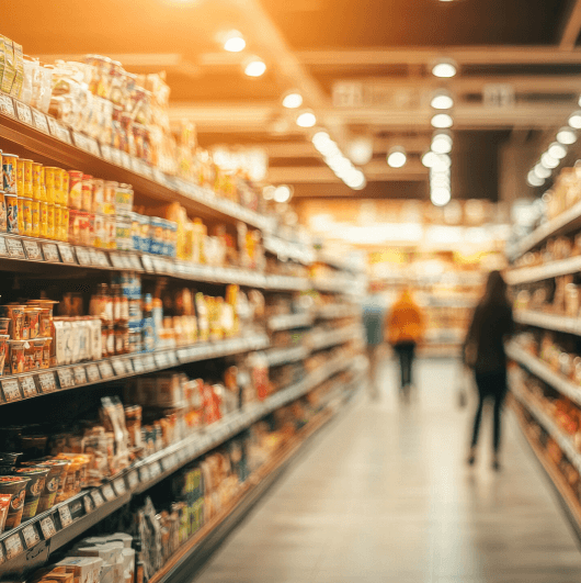 A stock image of people shopping in a grocery store